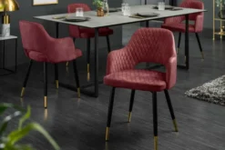 Eleganter Stuhl PARIS bordeaux Vogue Seidenstoff Samt goldene Fußkappen und Armlehnen