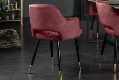 Eleganter Stuhl PARIS bordeaux Vogue Seidenstoff Samt goldene Fußkappen und Armlehnen