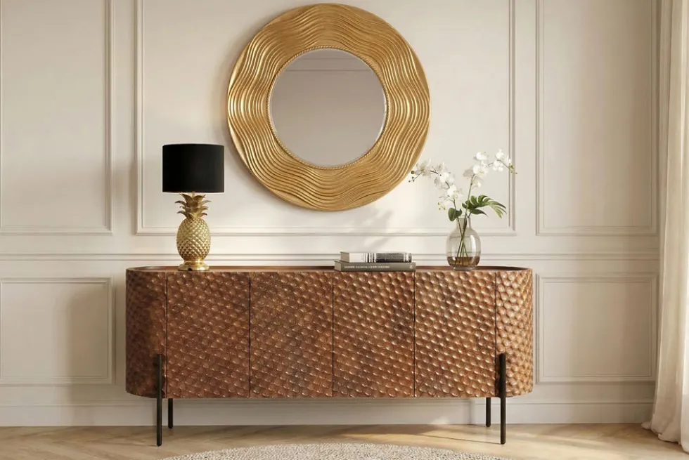 Eleganter Wandspiegel CIRCLE 100cm gold rund mit verziertem Rahmen