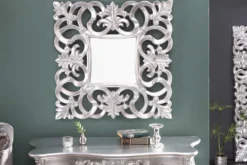 Eleganter Wandspiegel VENICE 75x75cm silber antik Barockstil