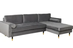 Elegantes Ecksofa COZY VELVET 260cm grau Samt Federkern 3-Sitzer