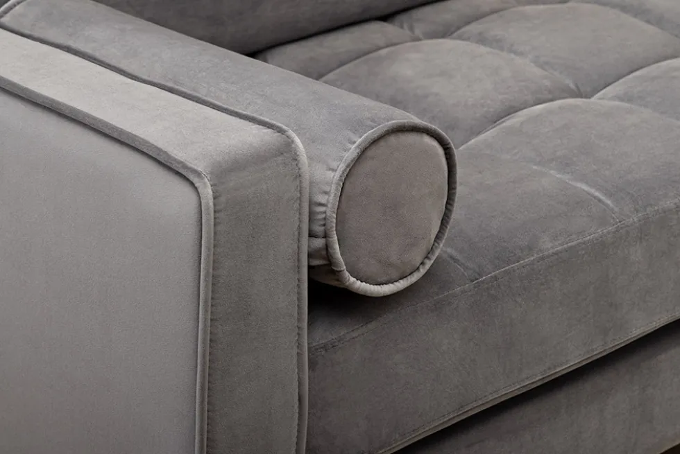 Elegantes Ecksofa COZY VELVET 260cm grau Samt Federkern 3-Sitzer