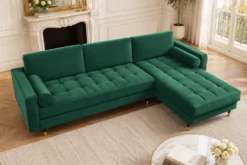 Elegantes Ecksofa COZY VELVET 260cm smaragdgrün Samt Federkern 3-Sitzer