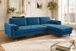 Elegantes Ecksofa COZY VELVET 260cm blau petrol Samt Federkern 3-Sitzer
