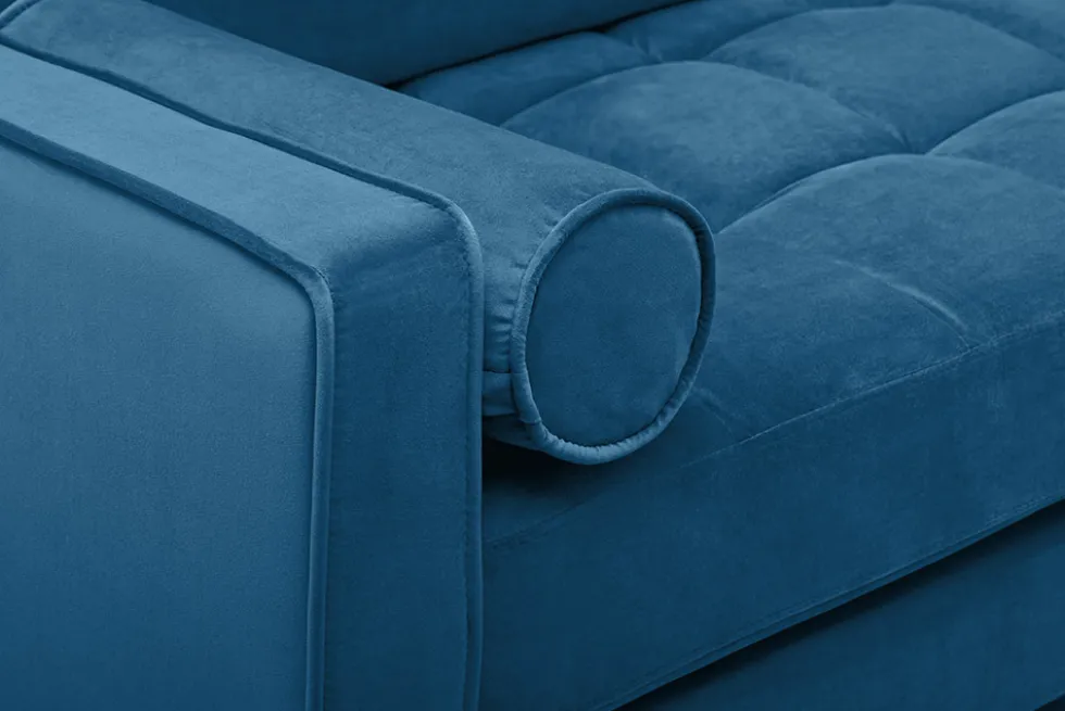 Elegantes Ecksofa COZY VELVET 260cm blau petrol Samt Federkern 3-Sitzer
