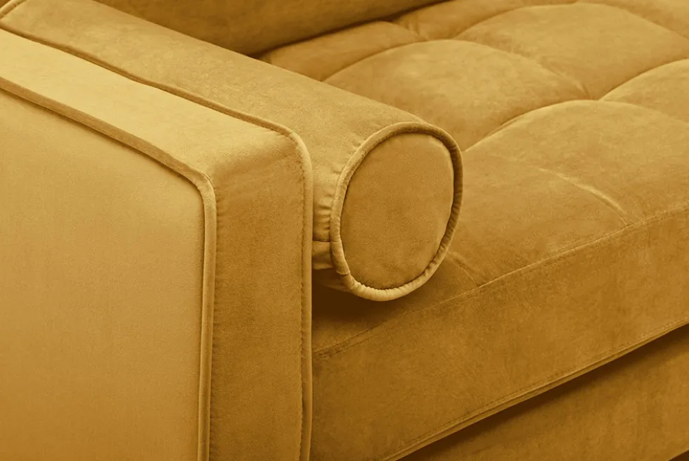 Elegantes Ecksofa COZY VELVET 260cm senfgelb Samt Federkern 3-Sitzer