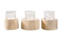 Elegantes 3er Set Windlicht LIMOTION Teakholz Outdoor Teelicht Kerzenhalter