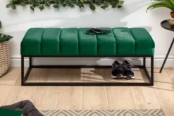 Elegante Sitzbank PETIT BEAUTÉ 110cm smaragdgrün Samt schwarzes Gestell