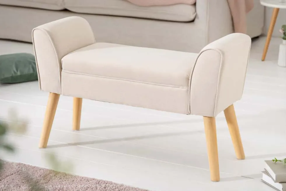 Elegante Sitzbank SCARLETT 90cm beige mit Armlehnen