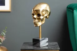 Elegante Skulptur SKULL 35cm gold Totenkopf mit Marmorfuß