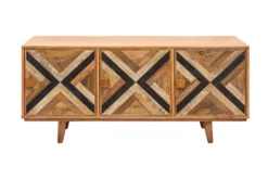Elegantes Sideboard LONG ISLAND 160cm Mangoholz-Optik mit Retro Muster