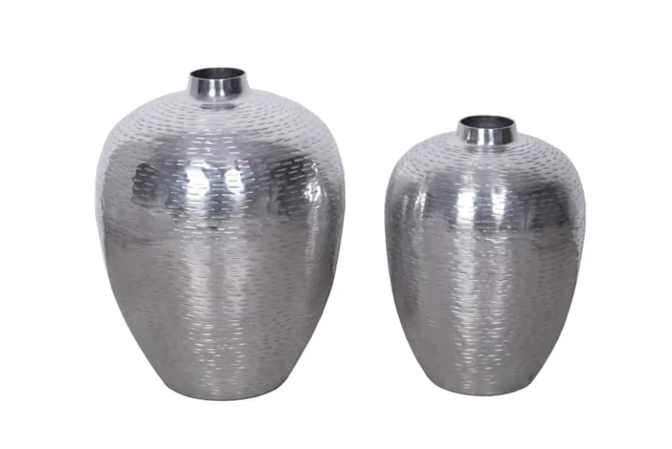 Elegantes Vasen 2er Set ORIENTAL 32cm silber im Rice Hammerschlag Design