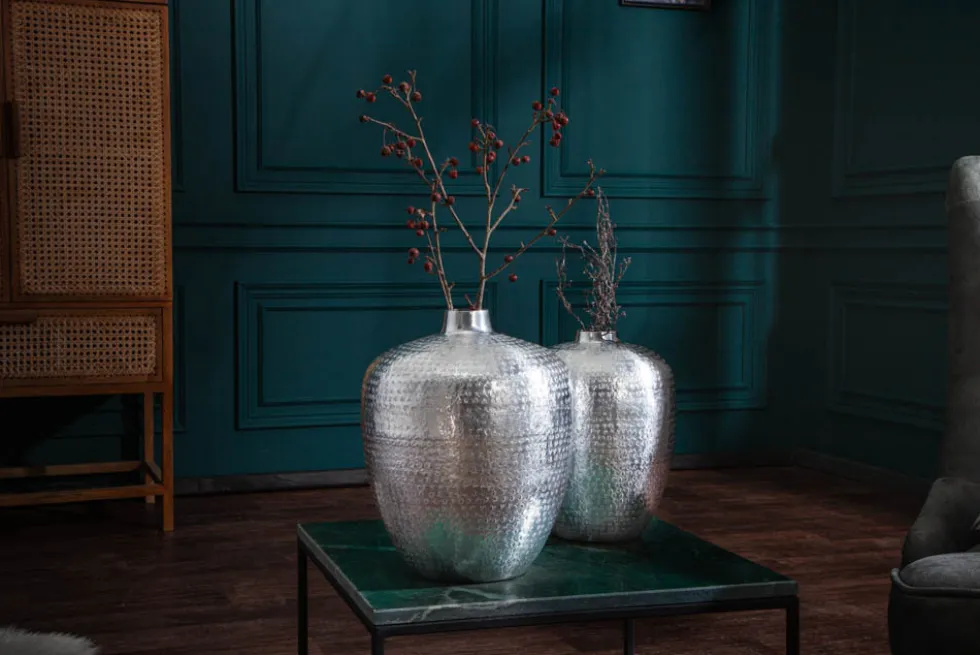 Elegantes Vasen 2er Set ORIENTAL 33cm silber in Handarbeit verziert