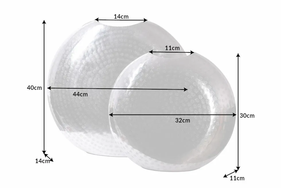 Elegantes Vasen 2er Set ORIENTAL 44cm silber im Grid Hammerschlag Design