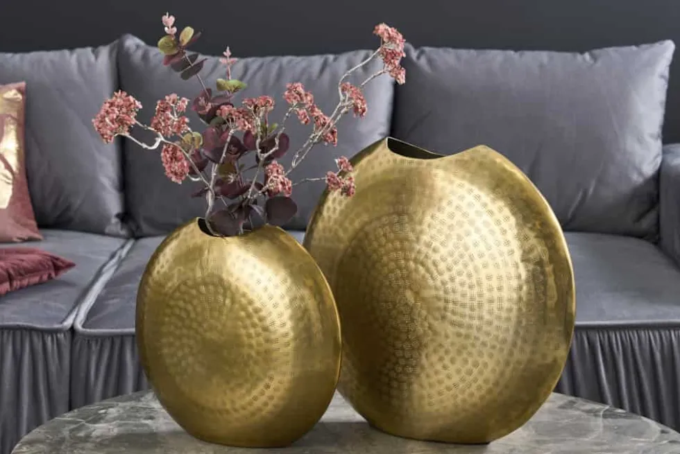 Elegantes Vasen 2er Set ORIENTAL 44cm gold im Grid Hammerschlag Design