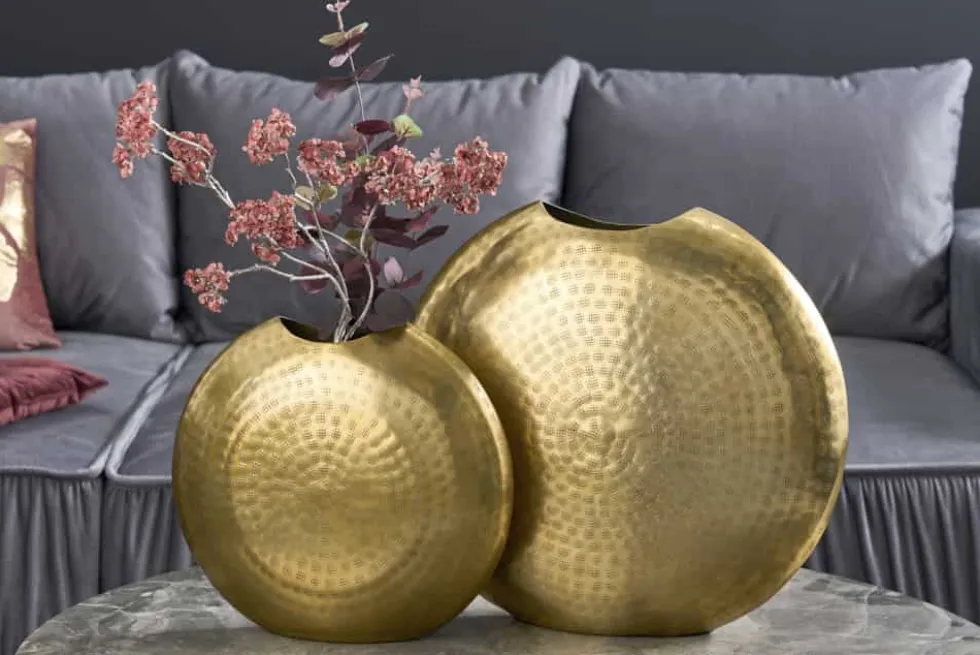 Elegantes Vasen 2er Set ORIENTAL 44cm gold im Grid Hammerschlag Design