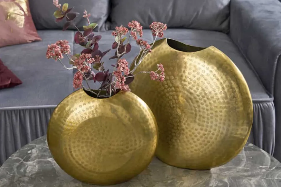Elegantes Vasen 2er Set ORIENTAL 44cm gold im Grid Hammerschlag Design