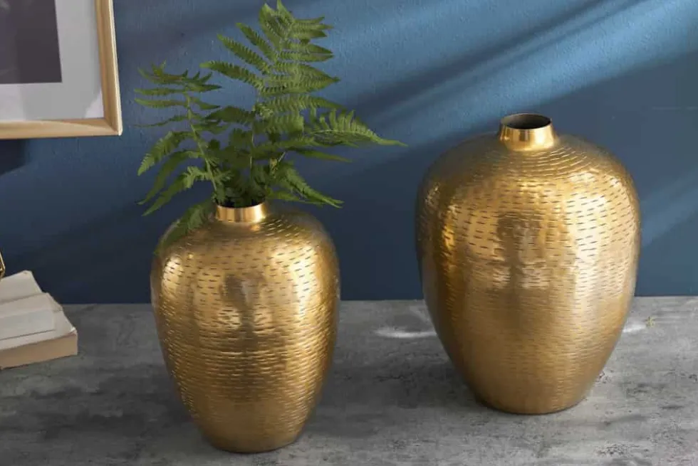 Elegantes Vasen 2er Set ORIENTAL 32cm gold im Rice Hammerschlag Design