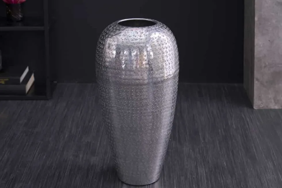 Elegante Vase ORIENTAL 50cm silber im Wild Hammerschlag Design