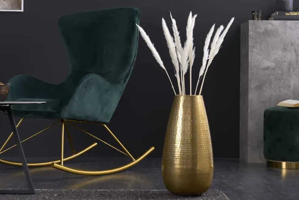 Elegante Vase ORIENT 50cm gold im Grid Hammerschlag Design