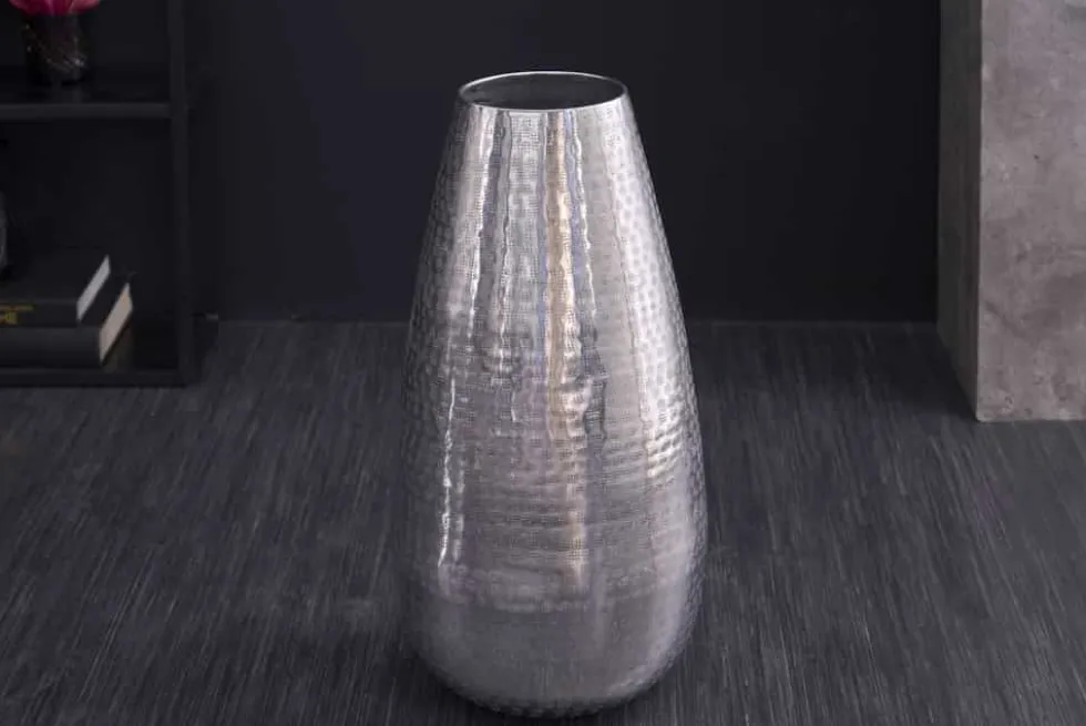 Elegante Vase ORIENT 50cm silber im Grid Hammerschlag Design