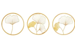 Elegante Wanddeko 3er Set GINKGO 40cm gold in filigraner Blattform