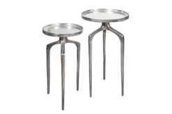 2er Set Beistelltische ABSTRACT 60cm silber Metall rund Shabby Chic Design