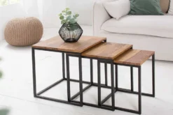 3er Set Beistelltisch ELEMENTS 40cm braun Sheesham Massivholz stone finish Metall