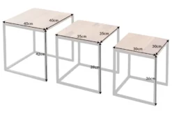 3er Set Beistelltisch ELEMENTS 40cm braun Sheesham Massivholz stone finish Metall