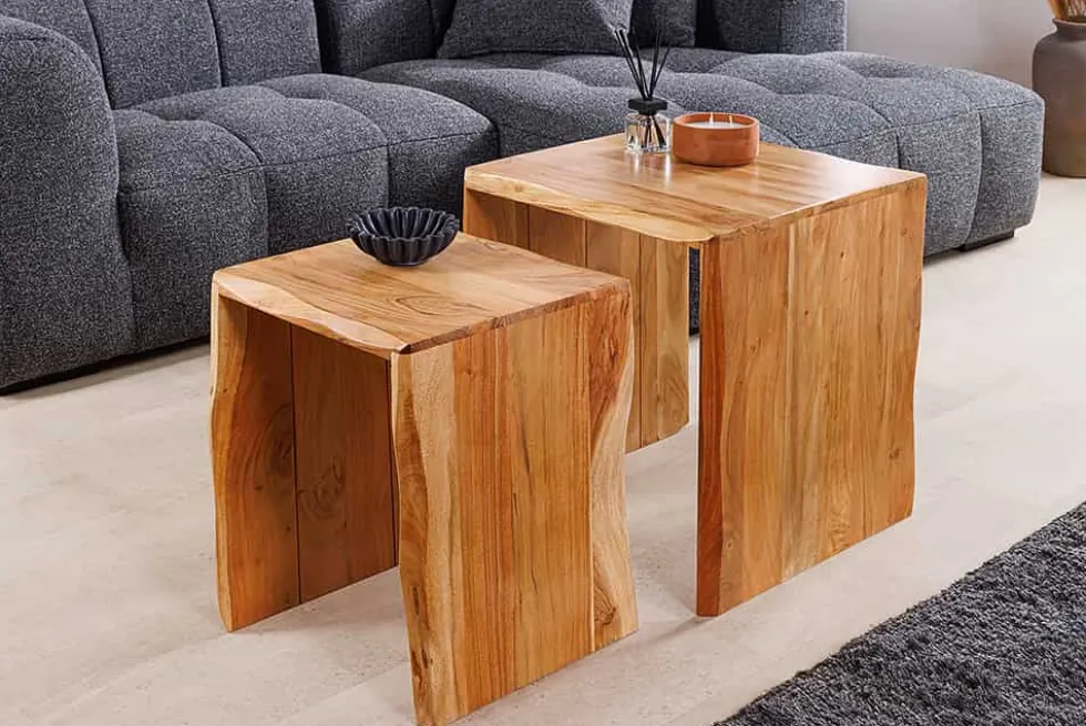2er Set Beistelltische MAMMUT 55cm braun massives Akazienholz