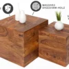 2er Set Beistelltische Würfel MAKASSAR 40cm braun Sheesham Massivholz stone finish