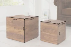 2er Set Beistelltische Würfel MAKASSAR 40cm braun Sheesham Massivholz stone finish