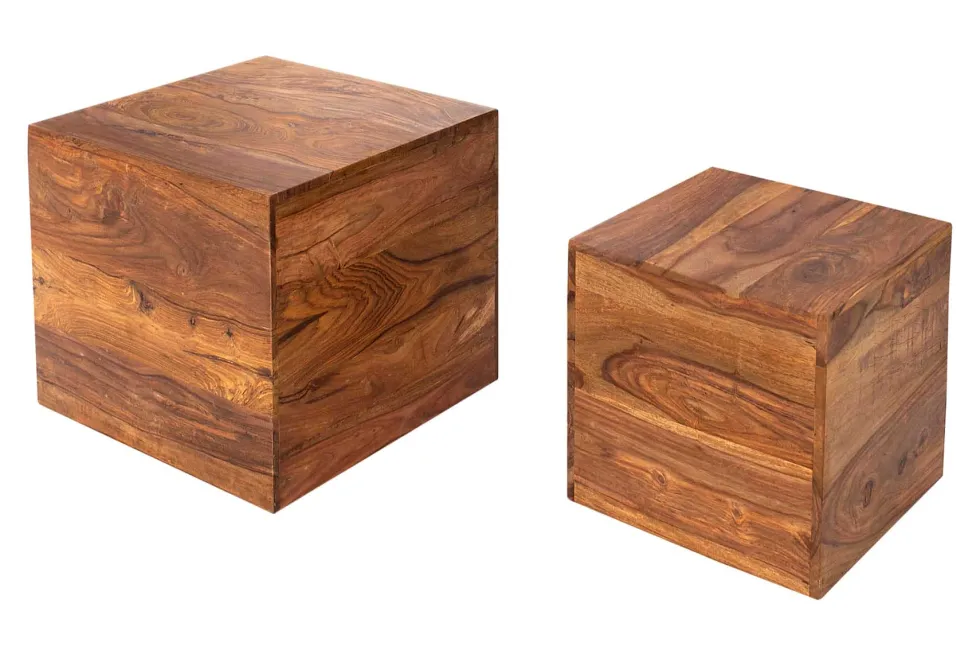 2er Set Beistelltische Würfel MAKASSAR 40cm braun Sheesham Massivholz stone finish
