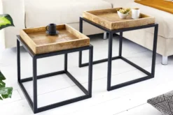 2er Set Beistelltisch SERVITEUR 50cm natur Mangoholz schwarzes Metallgestell Couchtische massiv