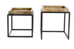 2er Set Beistelltisch SERVITEUR 50cm natur Mangoholz schwarzes Metallgestell Couchtische massiv