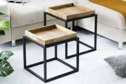 2er Set Beistelltisch SERVITEUR 50cm natur Mangoholz schwarzes Metallgestell Couchtische massiv