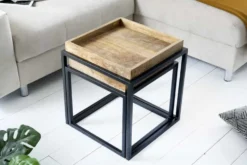 2er Set Beistelltisch SERVITEUR 50cm natur Mangoholz schwarzes Metallgestell Couchtische massiv