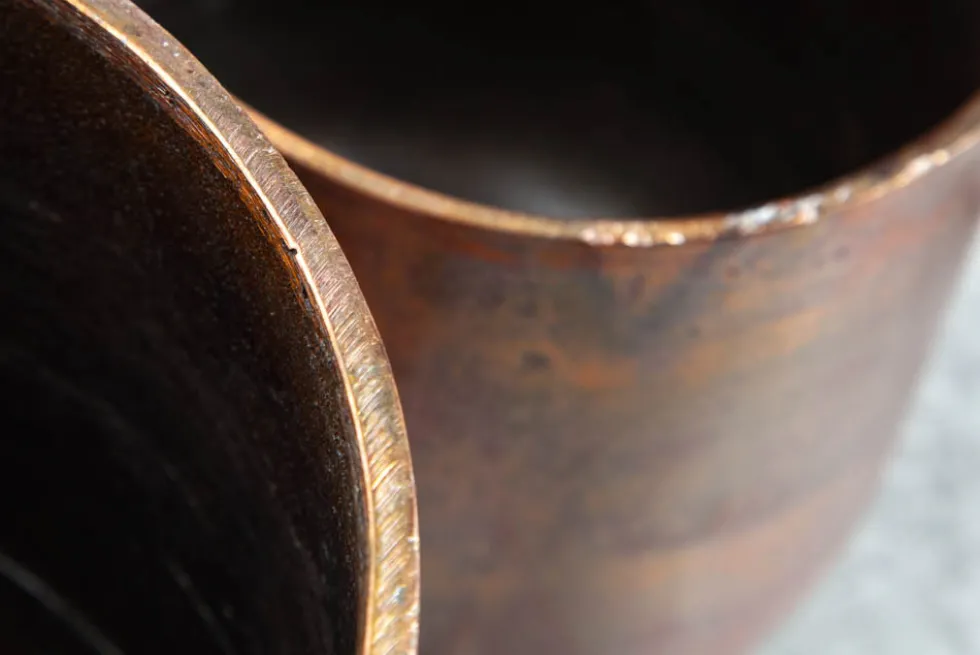 2er Set Blumentopf FLOWERS XL 20/30cm Metall kupfer geflammt