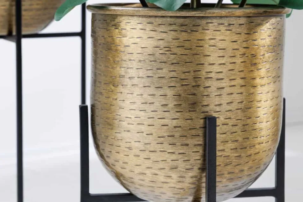 2er Set Blumentopf UNIT 70/50cm gold schwarz Metall Hammerschlag Design
