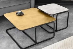 2er Set Couchtisch ABSTRACT 60cm gold silber schwarz Metall handmade