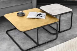 2er Set Couchtisch ABSTRACT 60cm gold silber schwarz Metall handmade