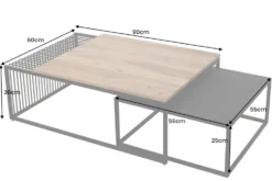 2er Set Couchtische ARCHITECTURE 90cm natur Akazienholz schwarz Steinfurnier Metall