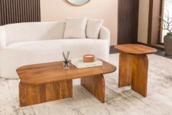 2er Set Couchtische GATSBY 100cm braun Akazienholz organische Form Beistelltisch