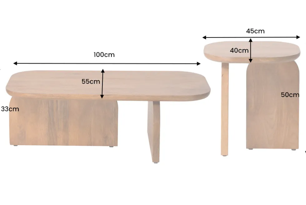 2er Set Couchtische GATSBY 100cm braun Akazienholz organische Form Beistelltisch