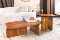 2er Set Couchtische GATSBY 100cm braun Akazienholz organische Form Beistelltisch