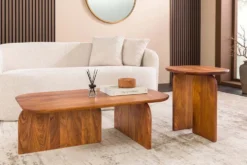 2er Set Couchtische GATSBY 100cm braun Akazienholz organische Form Beistelltisch