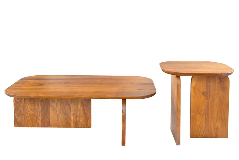 2er Set Couchtische GATSBY 100cm braun Akazienholz organische Form Beistelltisch