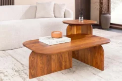 2er Set Couchtische GATSBY 100cm braun Akazienholz organische Form Beistelltisch