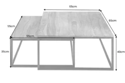 2er Set Couchtisch ELEMENTS 65cm braun Sheesham Massivholz stone finish Eisen schwarz