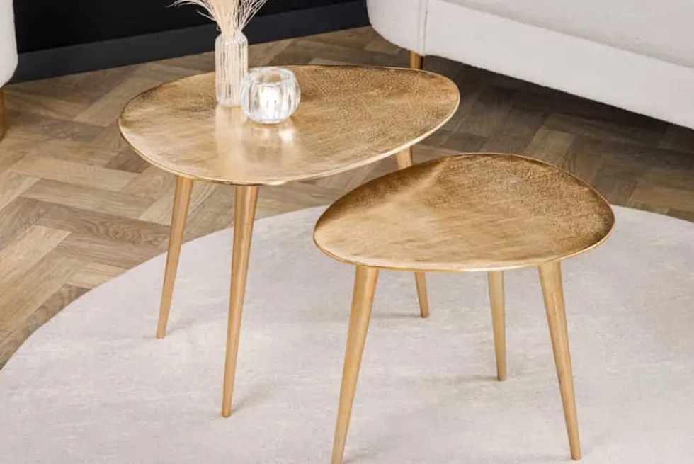 2er Set Couchtisch ELEMENTS 50cm gold Metall Handarbeit